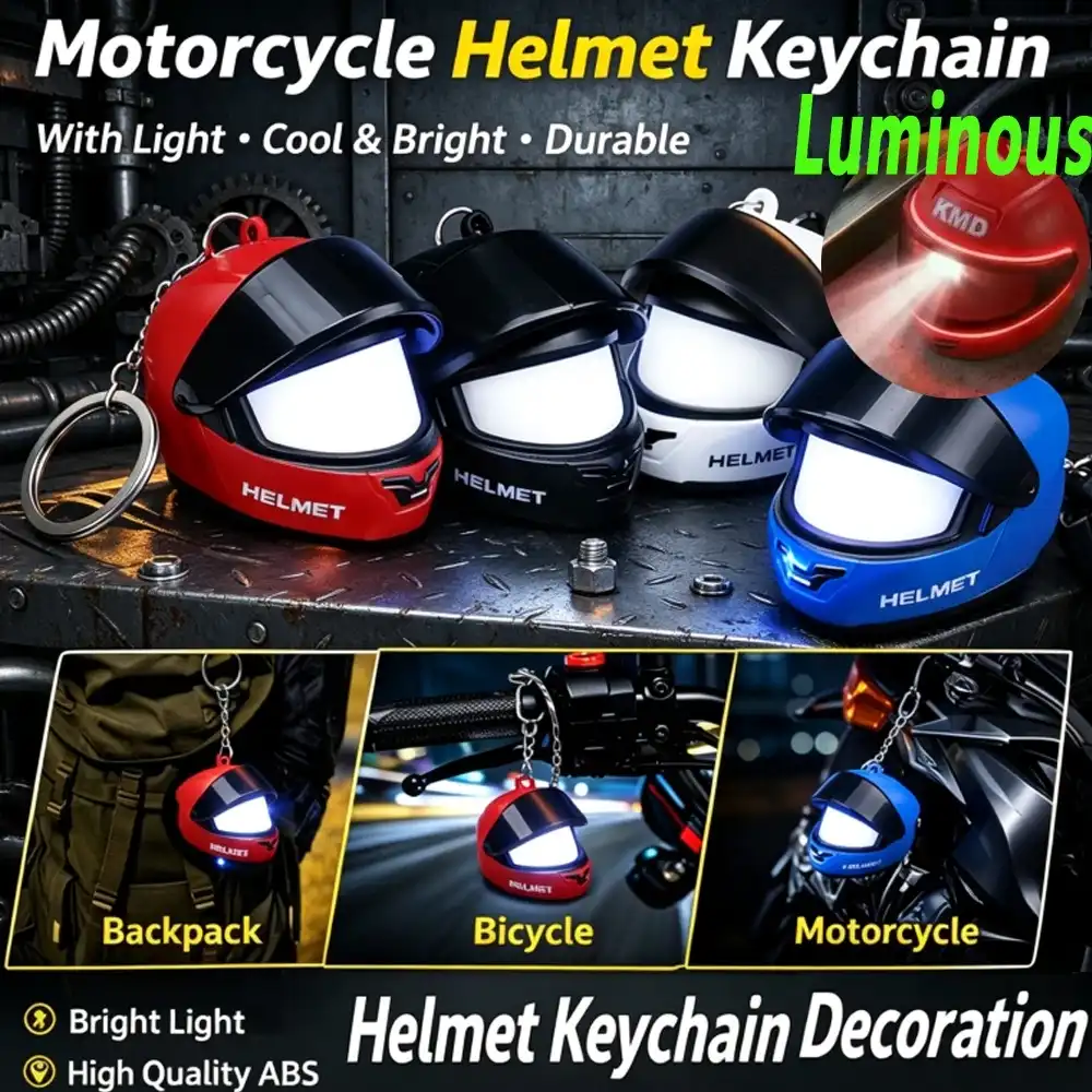 4PCS Creative Luminous Helmet Keychain Trendy Bag Charm 3D Motorcycle Helmet Charm Car Key Pendant Schoolbag Pendant Holiday Gifts